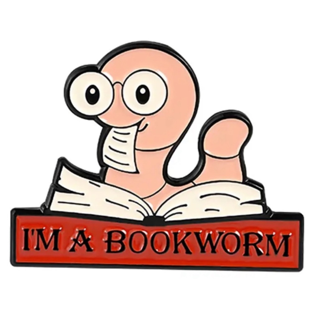 Book Worm Enamel Pin Funny Pun Librarian Student Nerd Badge Cartoon Geek Brooch
